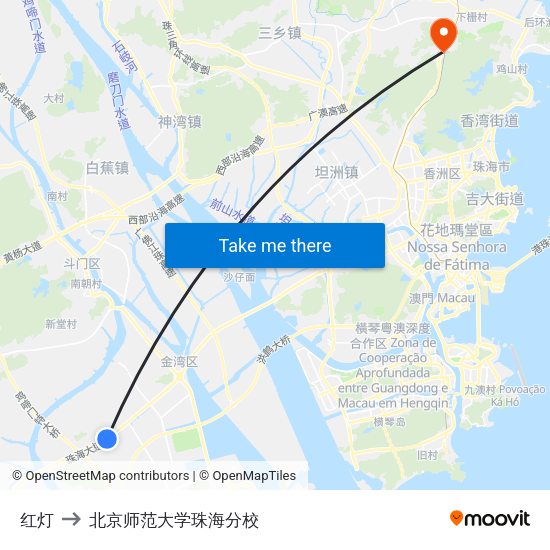 红灯 to 北京师范大学珠海分校 map