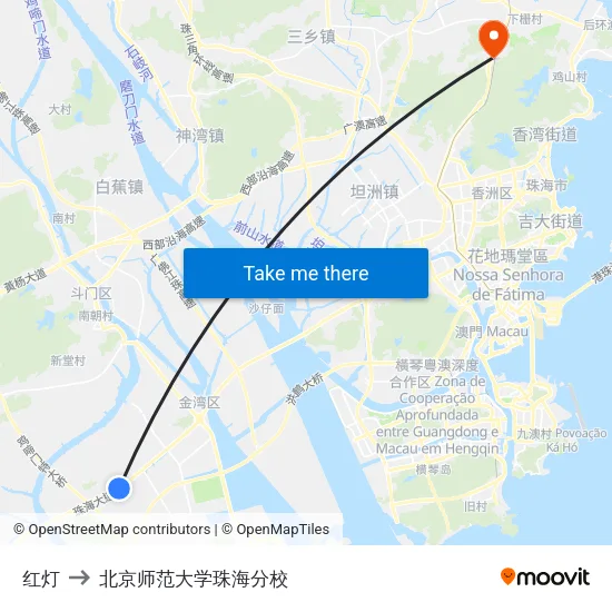 红灯 to 北京师范大学珠海分校 map