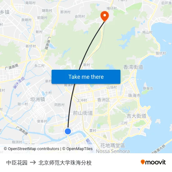 中臣花园 to 北京师范大学珠海分校 map