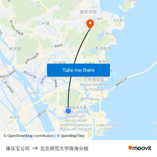 康乐宝公司 to 北京师范大学珠海分校 map