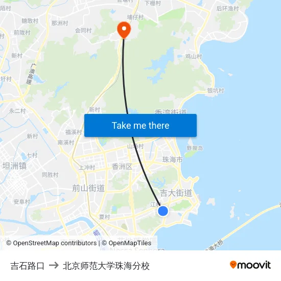 吉石路口 to 北京师范大学珠海分校 map
