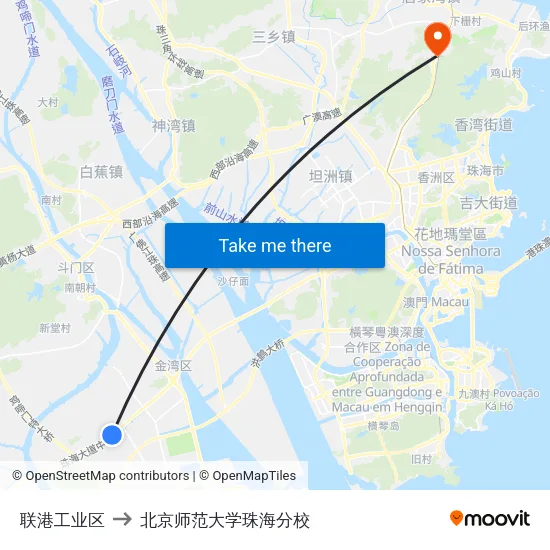 联港工业区 to 北京师范大学珠海分校 map