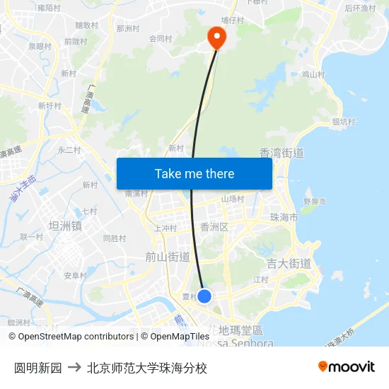 圆明新园 to 北京师范大学珠海分校 map