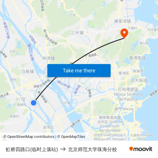 虹桥四路口(临时上落站) to 北京师范大学珠海分校 map