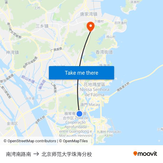 南湾南路南 to 北京师范大学珠海分校 map