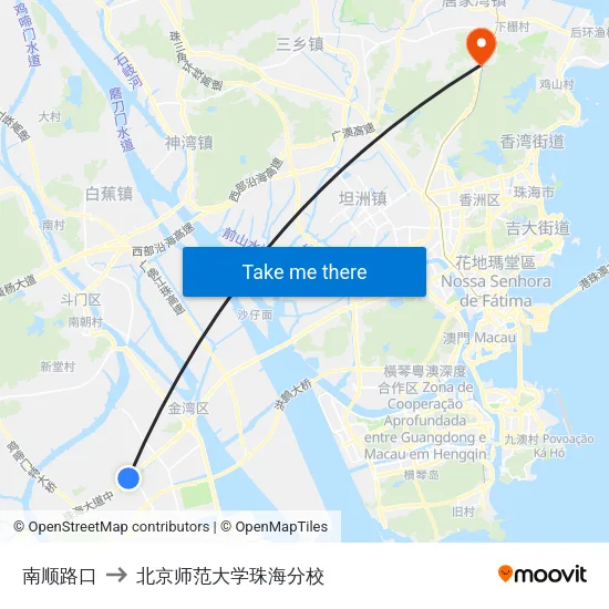 南顺路口 to 北京师范大学珠海分校 map