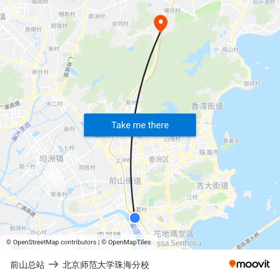 前山总站 to 北京师范大学珠海分校 map