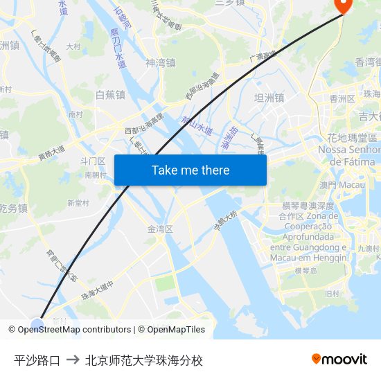 平沙路口 to 北京师范大学珠海分校 map