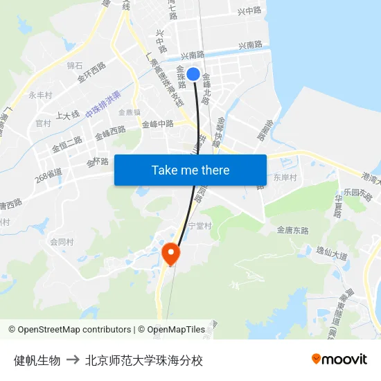 健帆生物 to 北京师范大学珠海分校 map