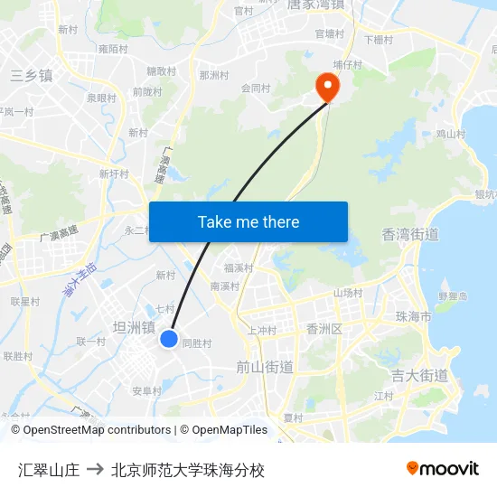 汇翠山庄 to 北京师范大学珠海分校 map