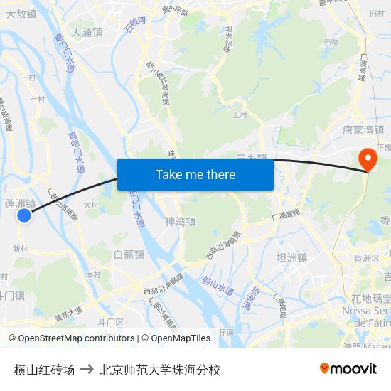 横山红砖场 to 北京师范大学珠海分校 map