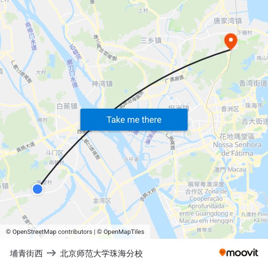 埔青街西 to 北京师范大学珠海分校 map