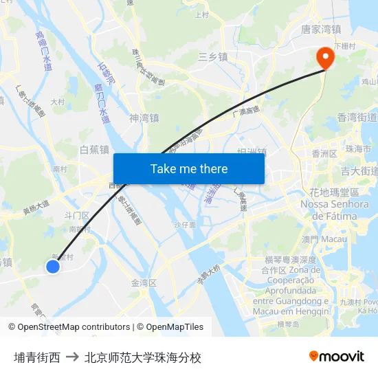 埔青街西 to 北京师范大学珠海分校 map