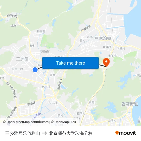 三乡雅居乐佰利山 to 北京师范大学珠海分校 map
