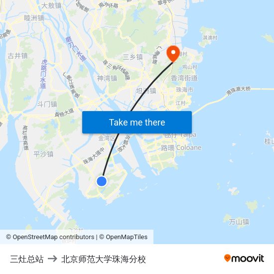 三灶总站 to 北京师范大学珠海分校 map