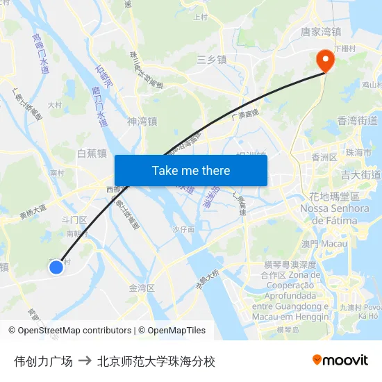 伟创力广场 to 北京师范大学珠海分校 map