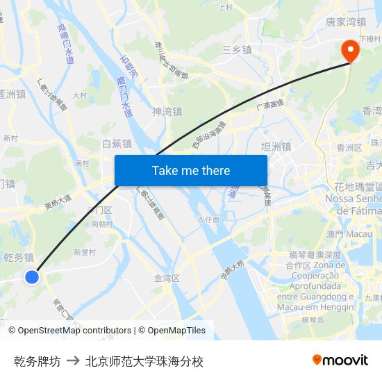 乾务牌坊 to 北京师范大学珠海分校 map