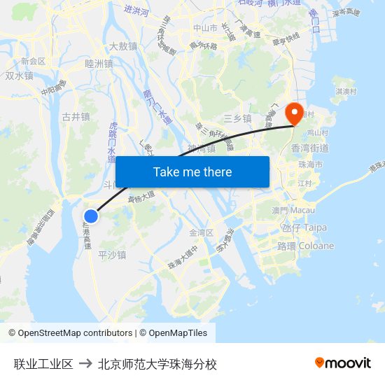 联业工业区 to 北京师范大学珠海分校 map