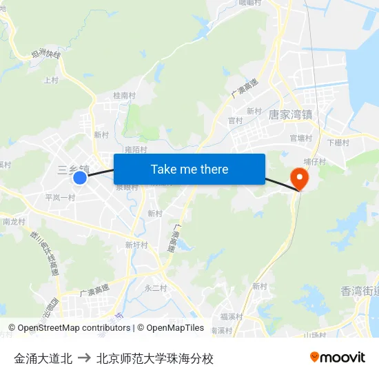 金涌大道北 to 北京师范大学珠海分校 map