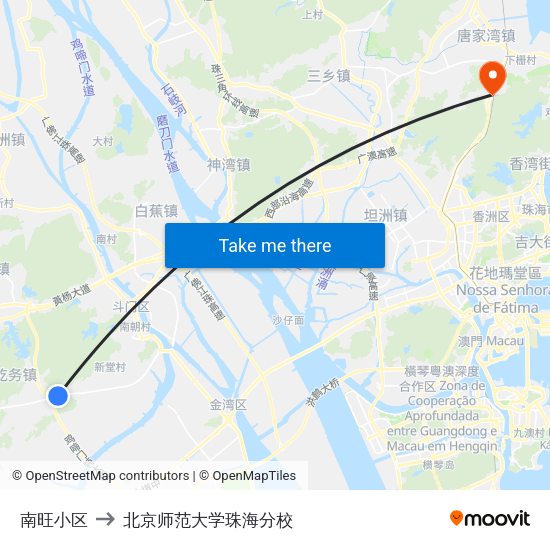 南旺小区 to 北京师范大学珠海分校 map