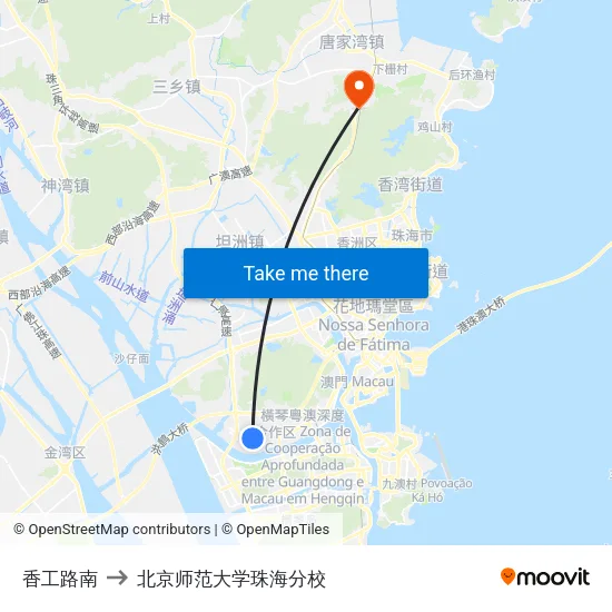 香工路南 to 北京师范大学珠海分校 map