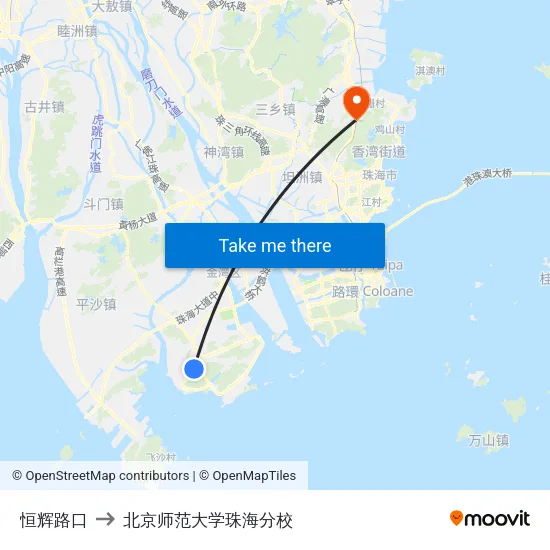 恒辉路口 to 北京师范大学珠海分校 map