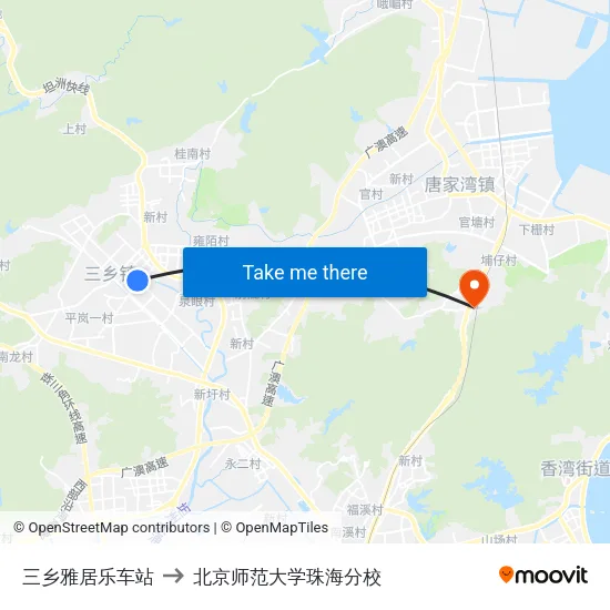 三乡雅居乐车站 to 北京师范大学珠海分校 map