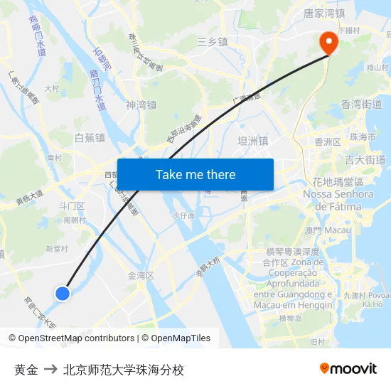 黄金 to 北京师范大学珠海分校 map