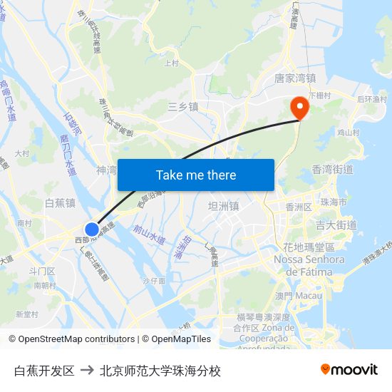 白蕉开发区 to 北京师范大学珠海分校 map