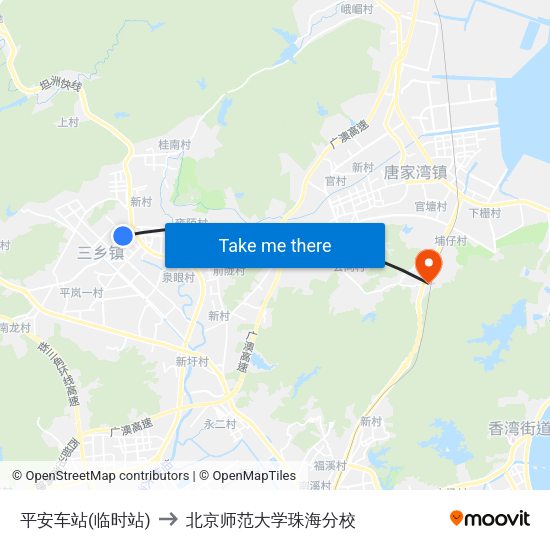平安车站(临时站) to 北京师范大学珠海分校 map