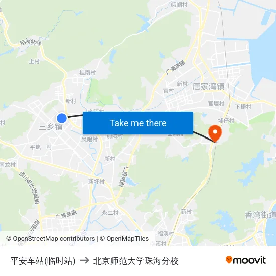 平安车站(临时站) to 北京师范大学珠海分校 map