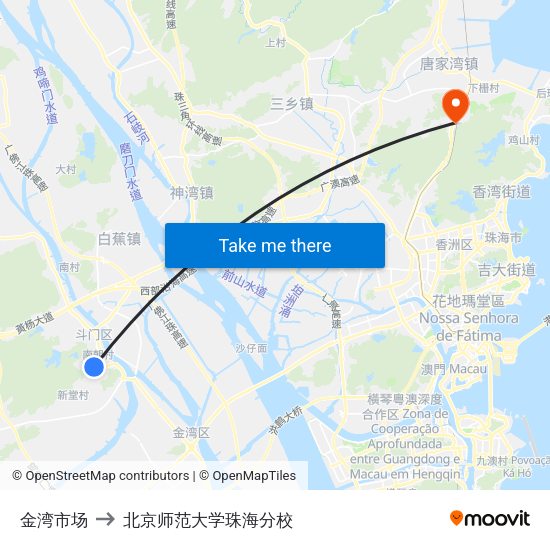 金湾市场 to 北京师范大学珠海分校 map
