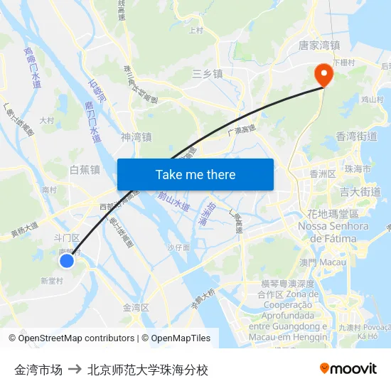 金湾市场 to 北京师范大学珠海分校 map