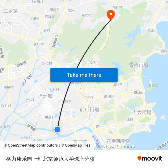 格力康乐园 to 北京师范大学珠海分校 map