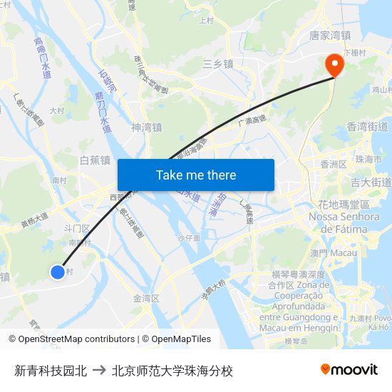新青科技园北 to 北京师范大学珠海分校 map