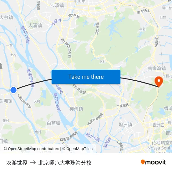 农游世界 to 北京师范大学珠海分校 map