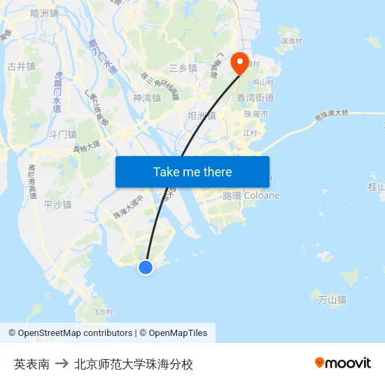 英表南 to 北京师范大学珠海分校 map
