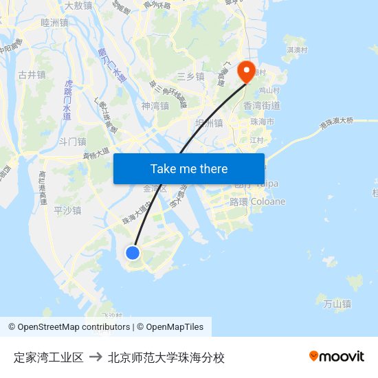 定家湾工业区 to 北京师范大学珠海分校 map