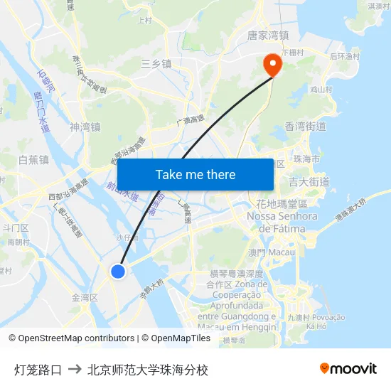 灯笼路口 to 北京师范大学珠海分校 map