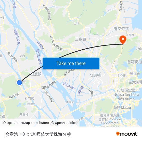 乡意浓 to 北京师范大学珠海分校 map