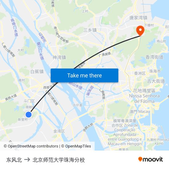 东风北 to 北京师范大学珠海分校 map