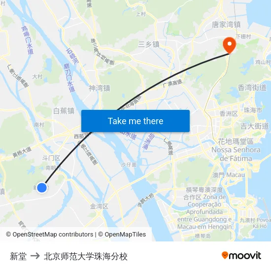 新堂 to 北京师范大学珠海分校 map
