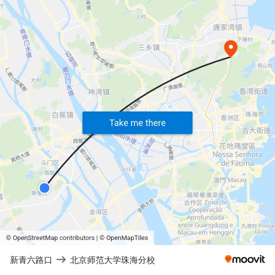 新青六路口 to 北京师范大学珠海分校 map