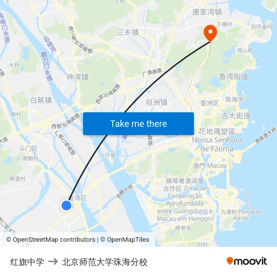 红旗中学 to 北京师范大学珠海分校 map