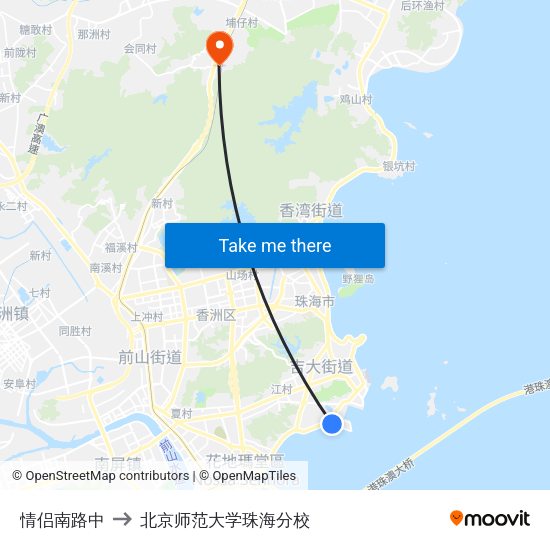 情侣南路中 to 北京师范大学珠海分校 map