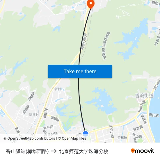 香山驿站(梅华西路) to 北京师范大学珠海分校 map