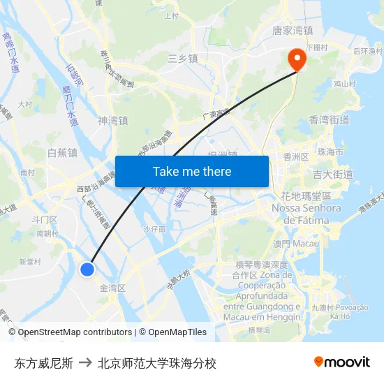 东方威尼斯 to 北京师范大学珠海分校 map