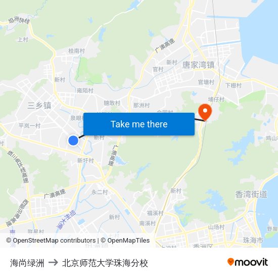 海尚绿洲 to 北京师范大学珠海分校 map