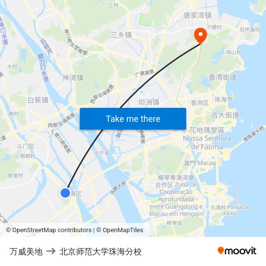 万威美地 to 北京师范大学珠海分校 map