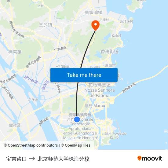 宝吉路口 to 北京师范大学珠海分校 map